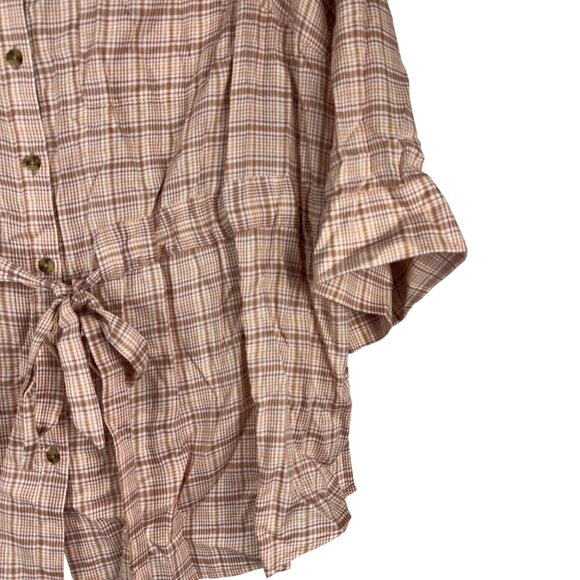 Cato Womens Plus Size 22/24W Plaid Button Front Blouse Pink Beige Tie Waist - Picture 5 of 7